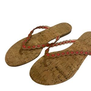 Crown & Ivy Shoes Lacey Scallop Flip Flop Sandals  Summer Red Brown Worn